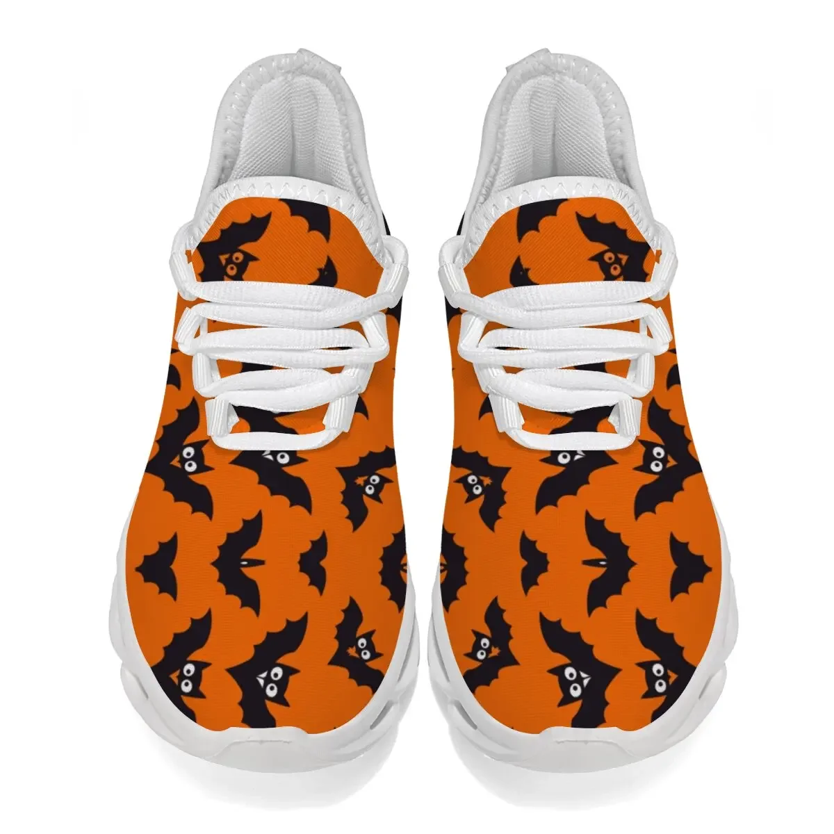 

Детская обувь с дышащей сеткой на шнуровке, модная спортивная обувь большого размера с цветными блоками на Хэллоуин и рисунком летучей мыши в горошек