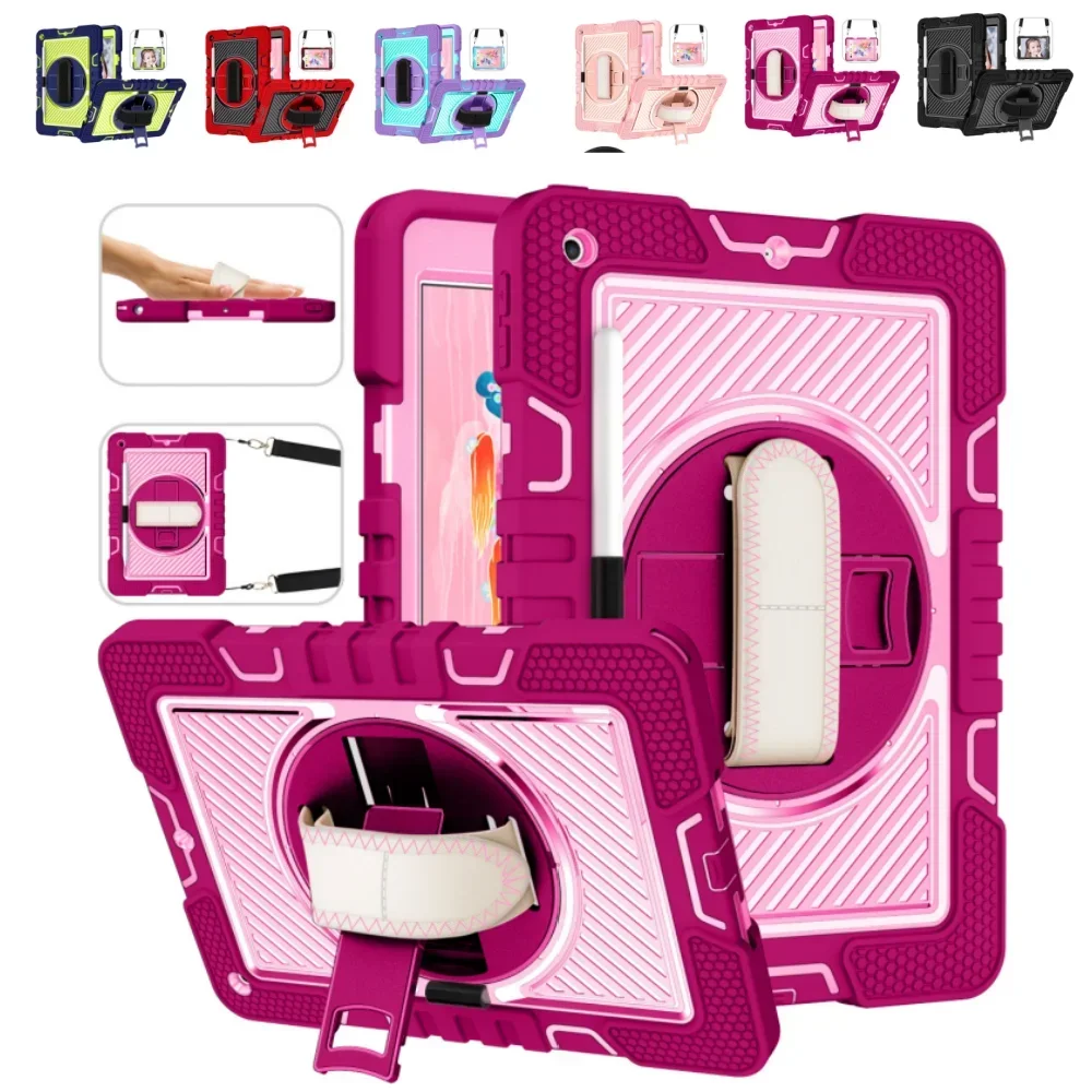 Case for iPad 10.2 9th 8th 7th Gen Shock Absorbent Tablet Cover 10.2 inch With built-in Kickstand & Hand Strap & Shoulder Straps