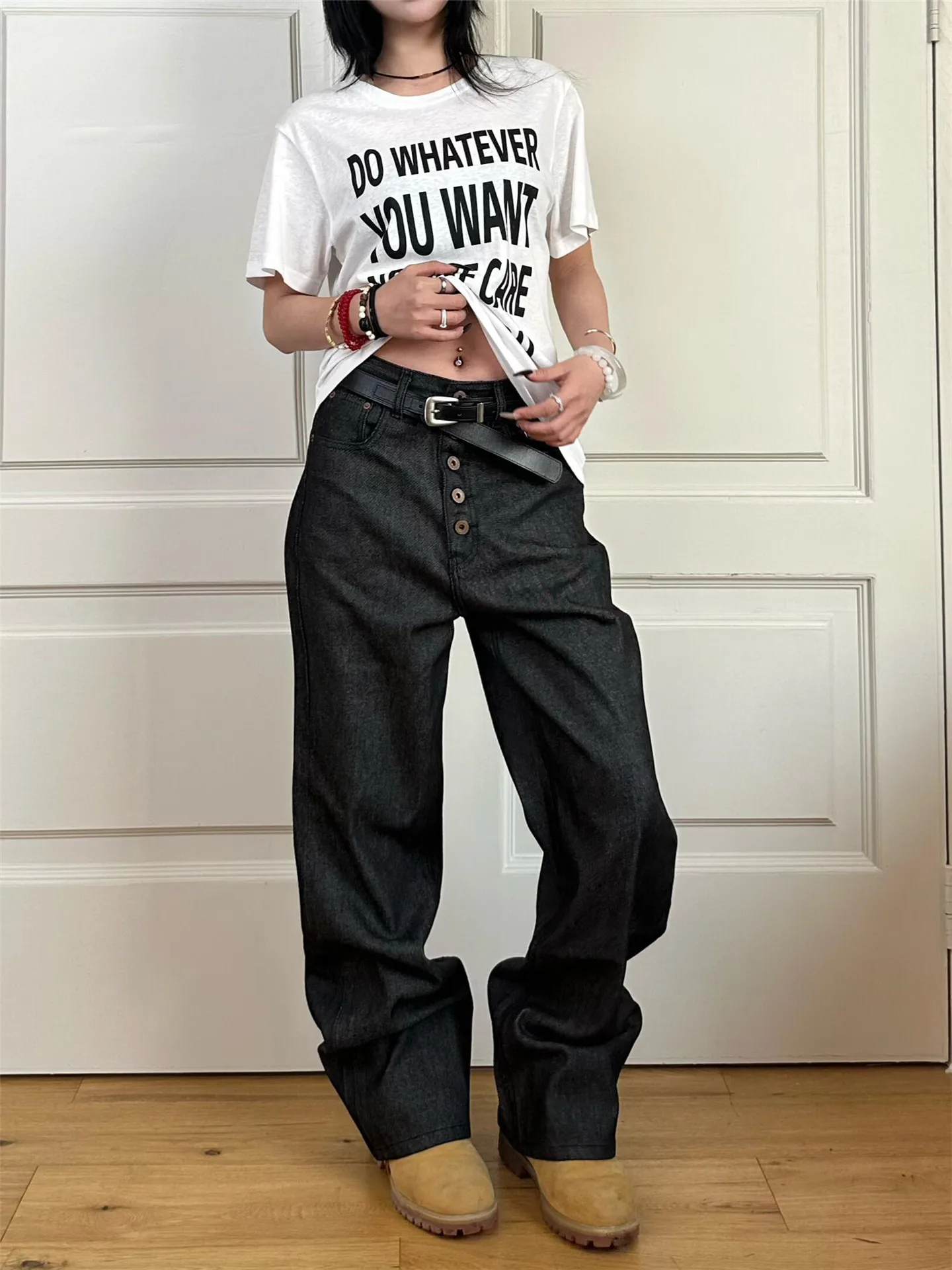 

Vintage High Waist Wide Leg Jeans Women's Loose Slimming Long Straight Cotton Casual Spring Denim Pants Classic Style