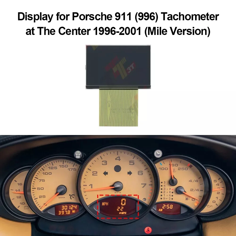 

Dashboard LCD Display for Porsche 911 996 and 986 Boxster Tachometer at Center Mile Version
