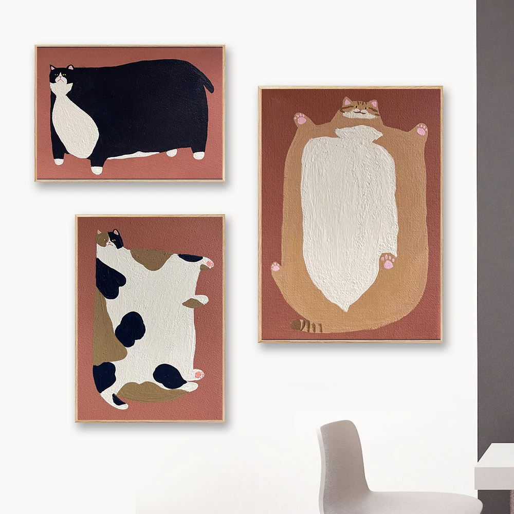 Funny American Fat Cat Art Posters Cute Pet Canvas Painting Prints Modern Animal Wall Pictures for Living Room Home Decoration