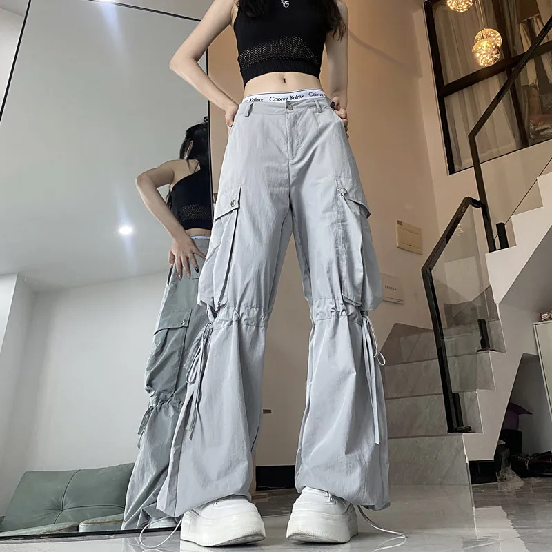 

WCFCX STUDIO Autumn Vintage Loose Cargo Pants Korean Fashion Casual Sports Trousers Womens Strap Design High Waist Long Pants