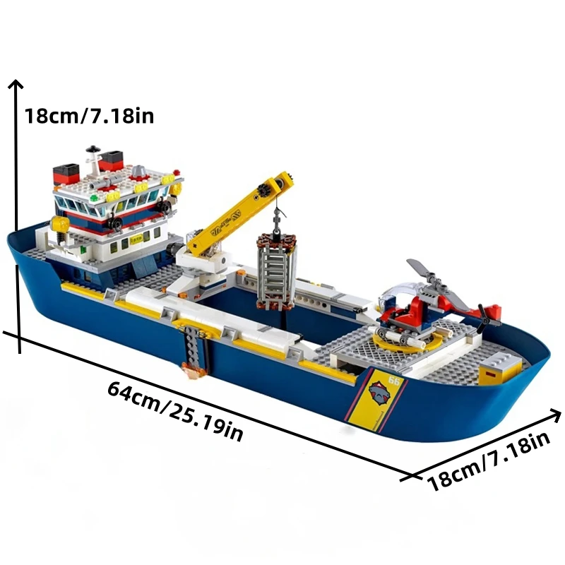 745PCS Cruise Ship Sea Exploration Ship Building Block Science And Technology Boat Model MOC 60266 Brick Assembly Toys Kids Gift