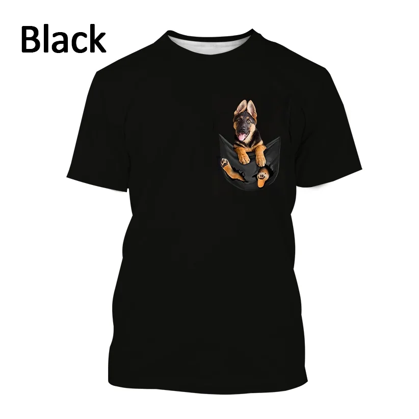 تي شيرت لطيف مطبوع عليه كلب مضحك ثلاثي الأبعاد للجنسين، قمصان الراعي الألماني #3
