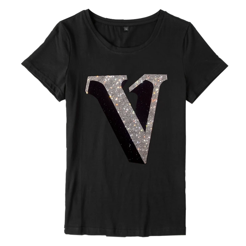 

Женская футболка с круглым вырезом, Повседневная футболка с коротким рукавом, украшенная бриллиантами, с надписью, уличная одежда, лето 2022