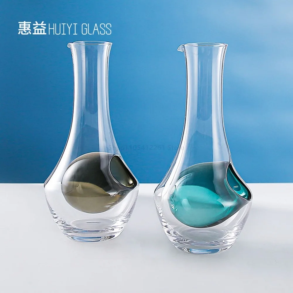 Japanese Sake Carafe Set, Crystal Glass Ice Wine Decanter with Chilling Core, Premium Cold Sake Server for Sushi Bar