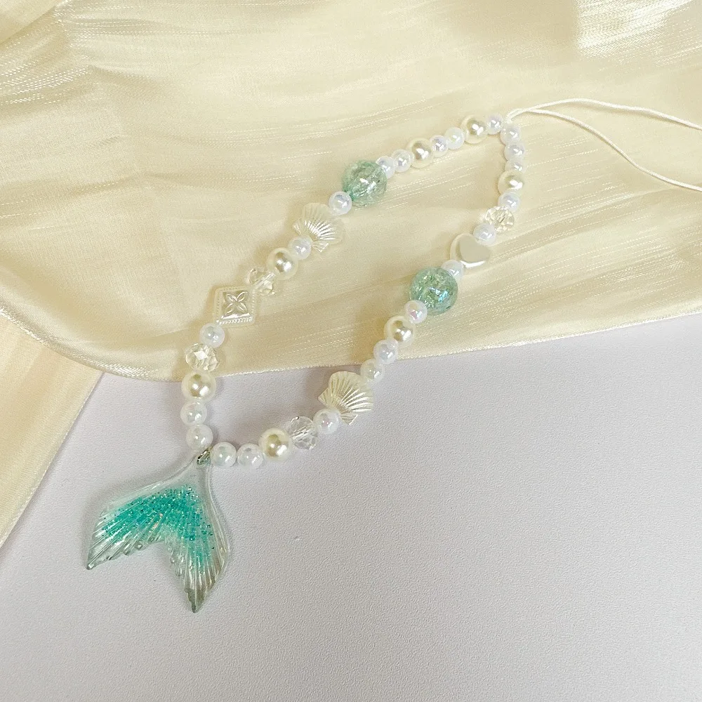 Fish Tail Bead Phone Chain Pearl Anti-loss Mobile Phone Lanyard Shell Wrist Strap Cell Phone Strap Phone Charm