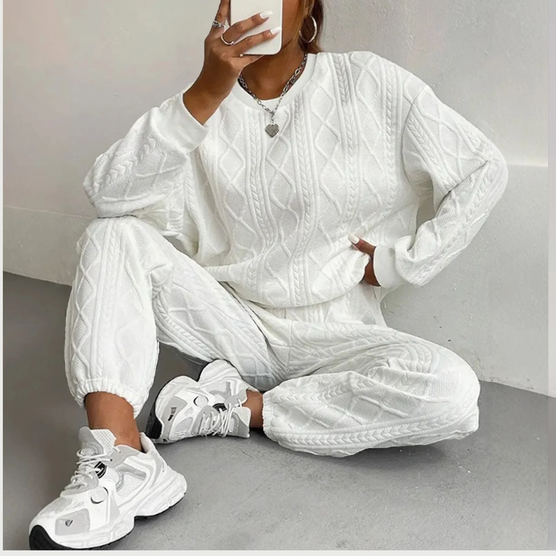 

Casual Two Piece Sets Womens Sweatshirt Outifits Tracksuit Autumn Winter New Long Sleeved Round Neck Hoodie and Y2k Pants Suit