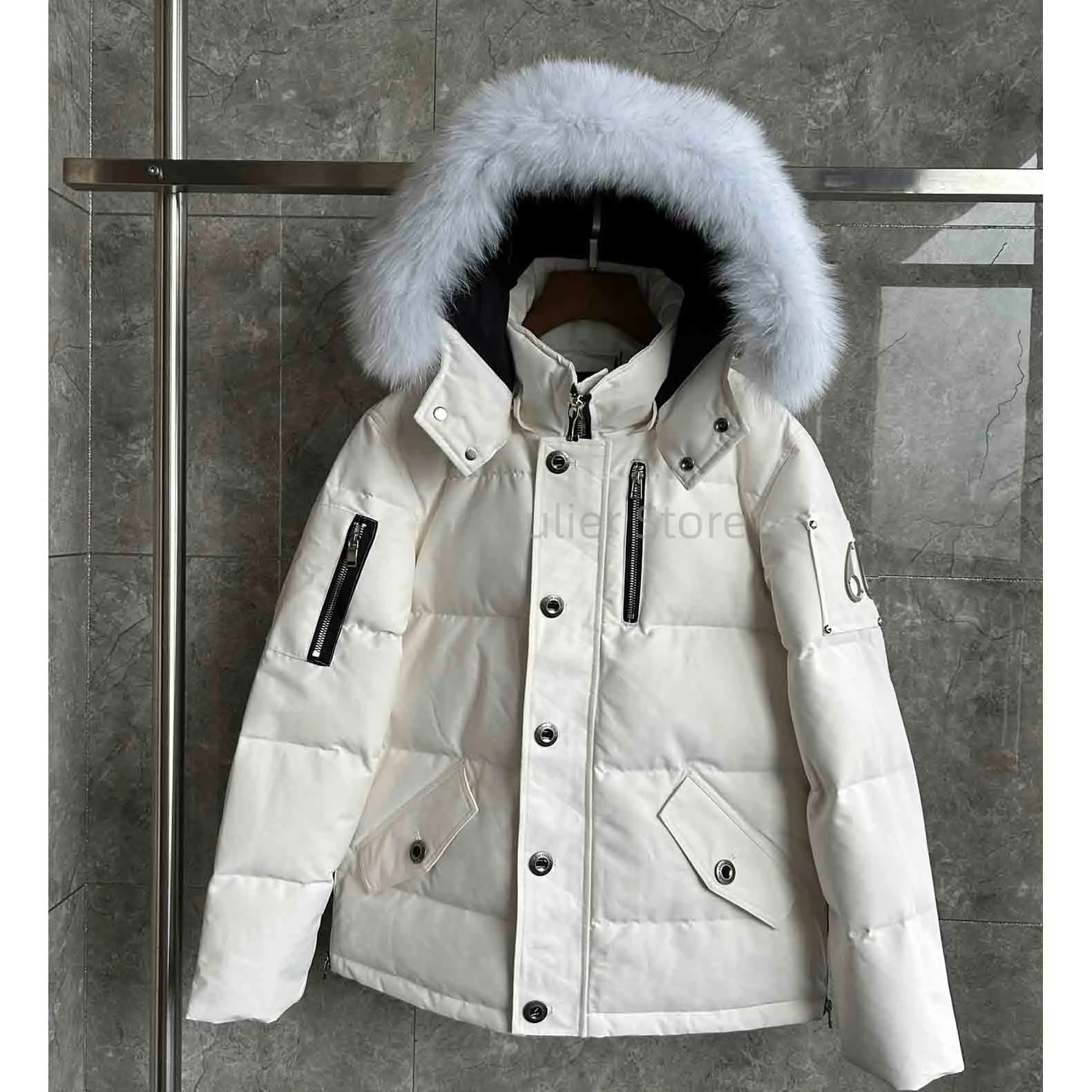 سترة كندية للرجال، معطف دافئ سميك، سترة رجالية بيضاء مناسبة لمناطق الثلج الباردة للغاية