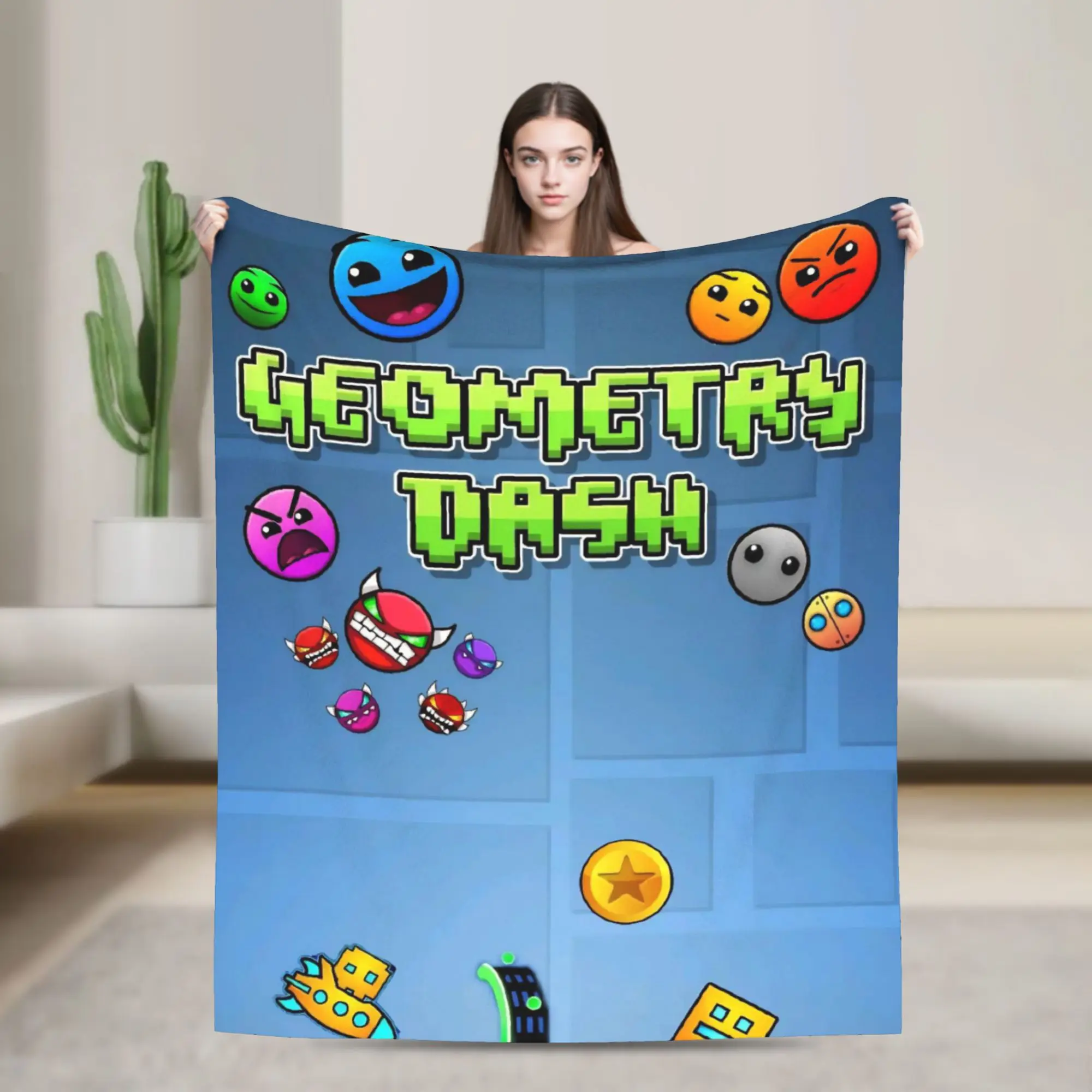 Geometry Dash Games Throw Blanket for Couch  Soft Cozy Plush Blanket 50x60 Inch Multi-size Bedspread for All Seasons