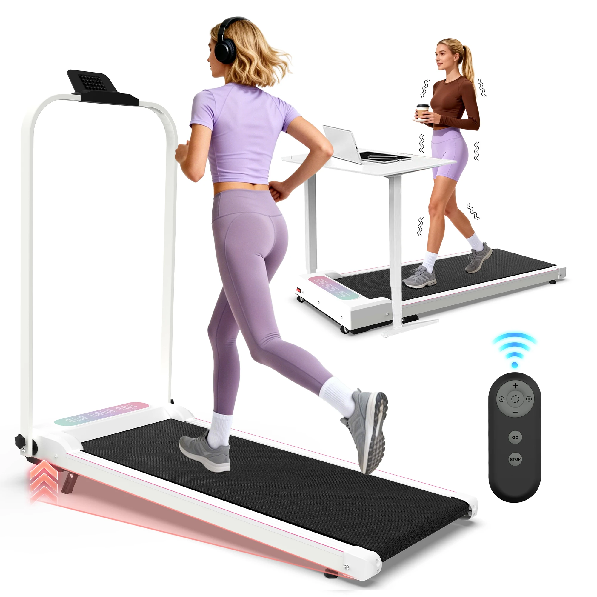 

Foldable Walking Pad Treadmill for Home with Incline & Handle Bar, 2 in 1 Portable Under Desk, 2.0 HP Low Noise, Remote Control