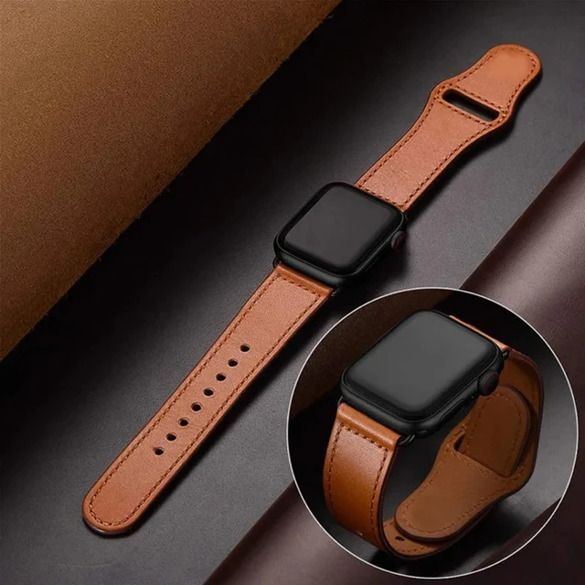 Skórzany pasek do zegarka Apple Watch 44mm 45mm 41mm 40mm 49mm 42mm 38mm 45 44 mm bransoleta correa iWatch series 3 4 6 SE 7 8 ultra