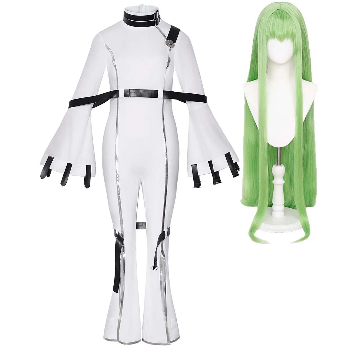 Frau Karneval Party Anime Code Geass CC Cosplay Weißer Overall Kostüm oder grüne Perücke