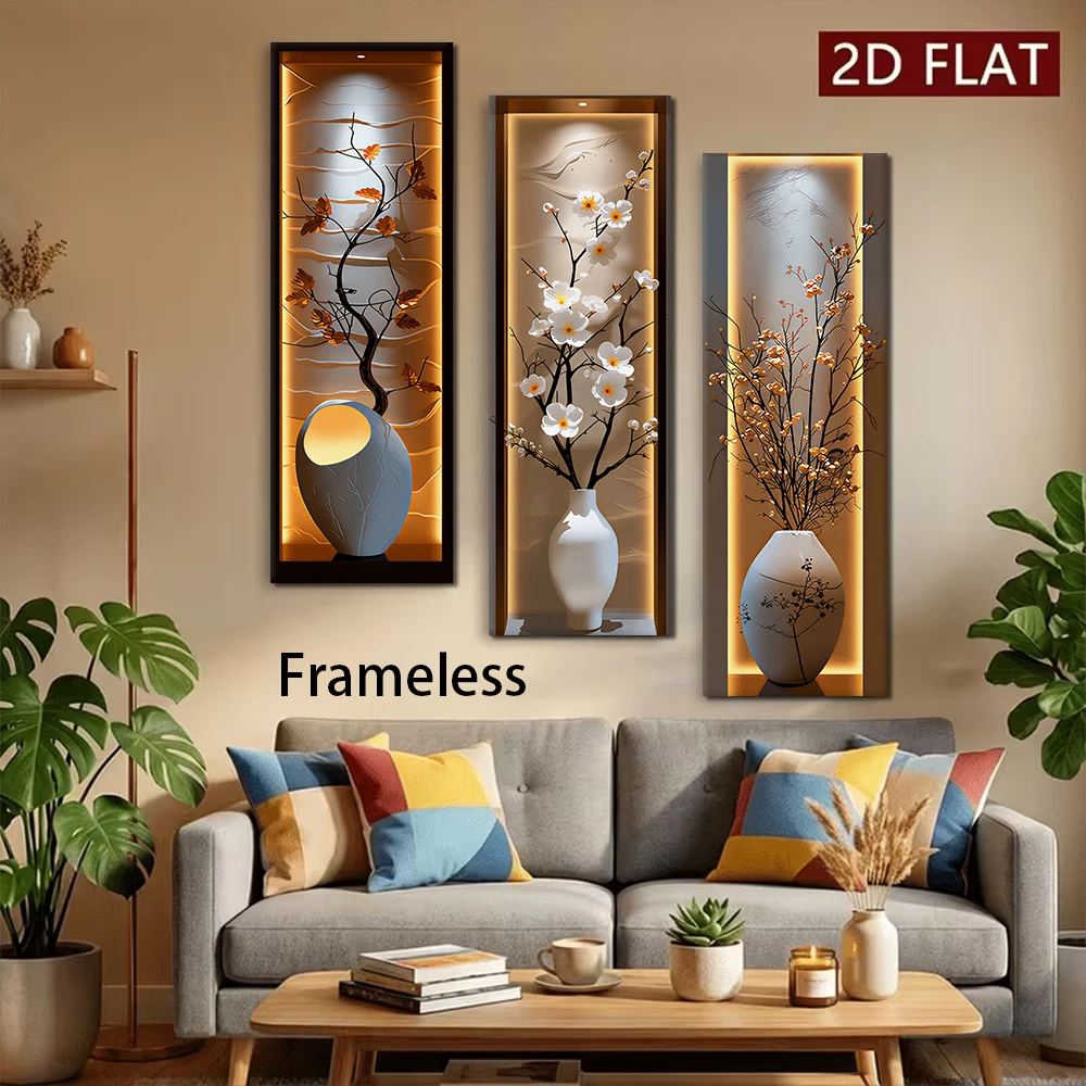 1 Satz neue dreifache Wandaufkleber im chinesischen Stil, Wanddekoration für Wohnzimmer und Eingangsbereich, moderne und schlichte Vasen-Blumen-Dekoration