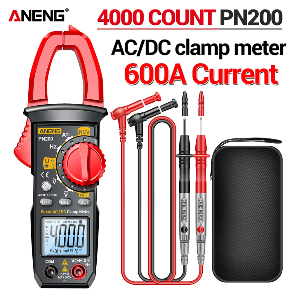 ANENG PN200 PN201 Digital Clamp Meter DC/AC 600A Current 4000 Counts Multimeter Ammeter Voltage Hz Capacitance NCV Ohm Tester