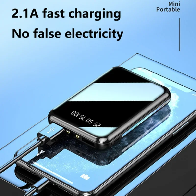 Xiaomi 10000mAh بنك طاقة صغير محمول شاحن مرآة شاشة LED باور بانك رقمي آيفون سامسونج بطارية خارجية جديدة #4