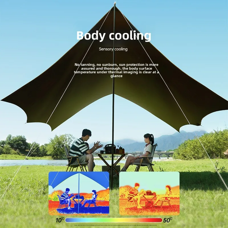 Outdoor Camping Octagonal Butterfly Shaped Sunshade Canopy Shelter Black Vinyl Coated Sunscreen and Sunshade Cloth