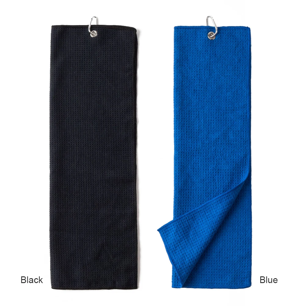 2021 Golf Towel Waffle Cycling Sports Running Yoga Fitness Towels Buckle Clips Cotton Soft Golf Towel with Hook Hand