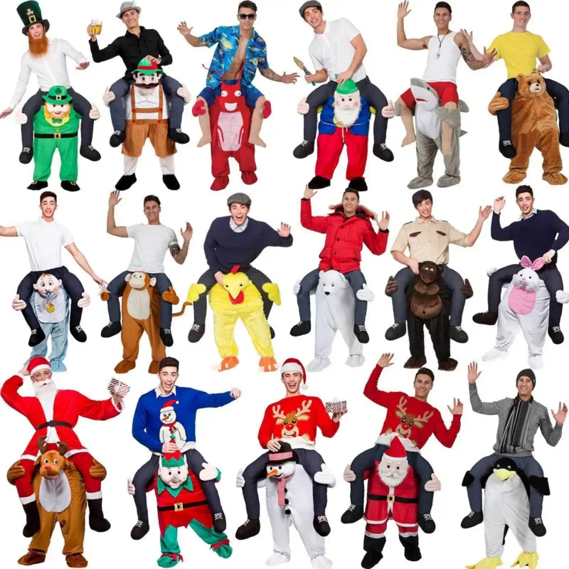 

Adult Halloween Cosplay Costumes Men Women Ride On Me Mascot Carry Back Funny Animal Pants Fake Leg Christmas Party Cosplay