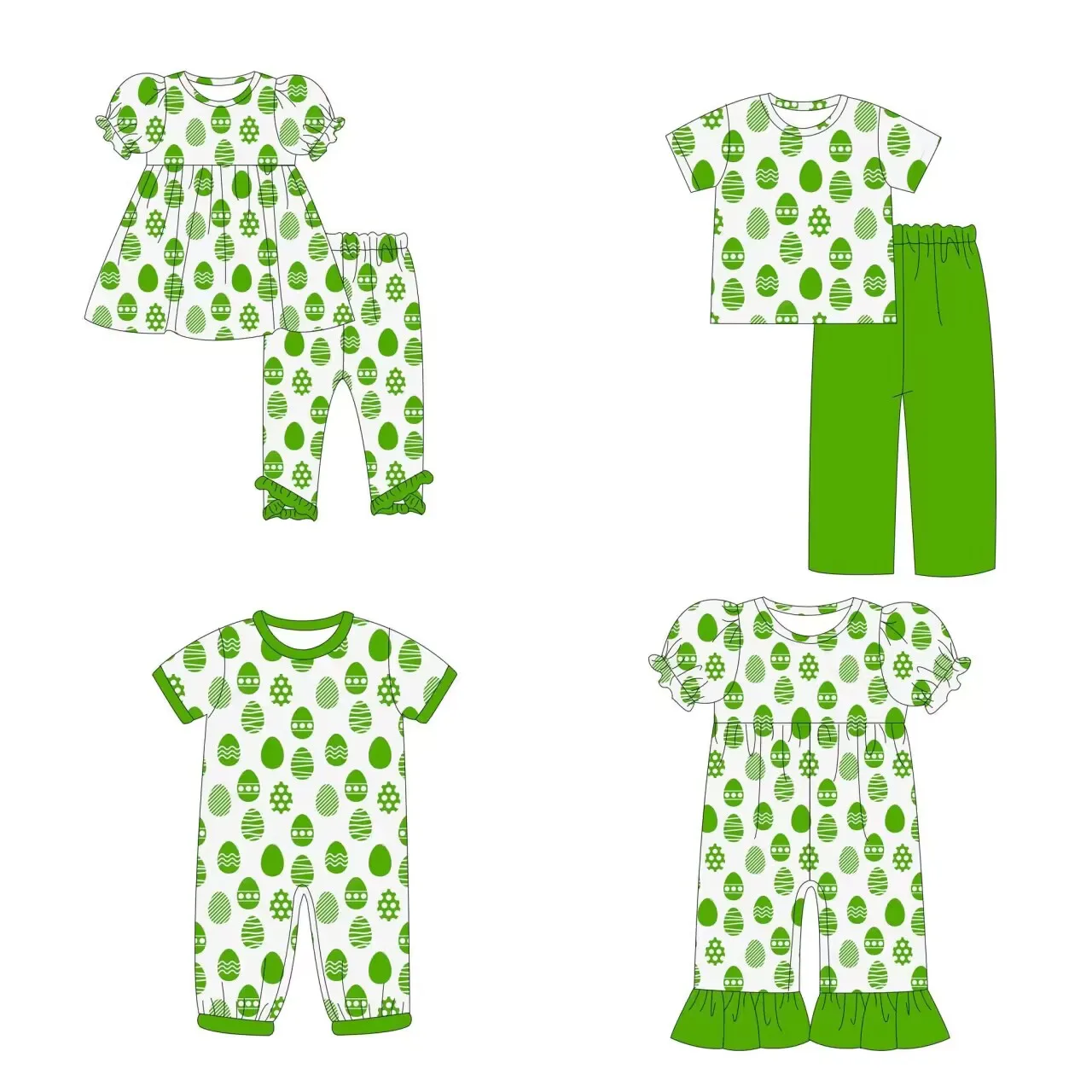 

Easter Hot Deals baby clothes brother and sister clothes Short sleeve series suit Green egg print fabric