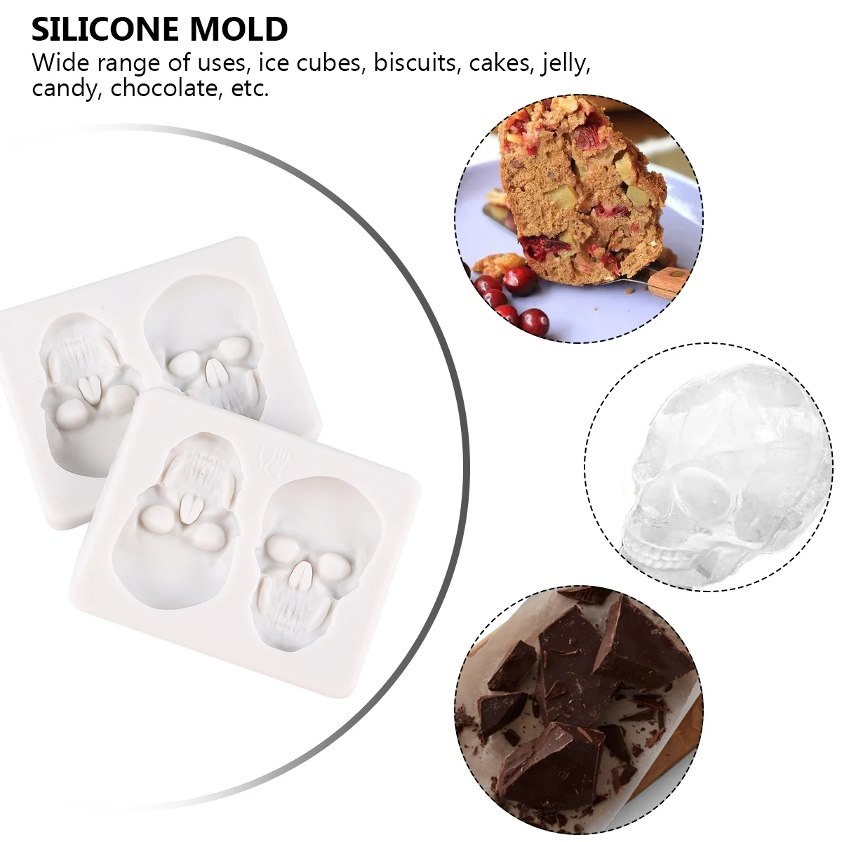 

2pcs Skull Molds Light Grey Silicone Baking Pans Halloween Cake Tools Mini Shape Non Stick Reusable Kitchen Supplies Cake Making