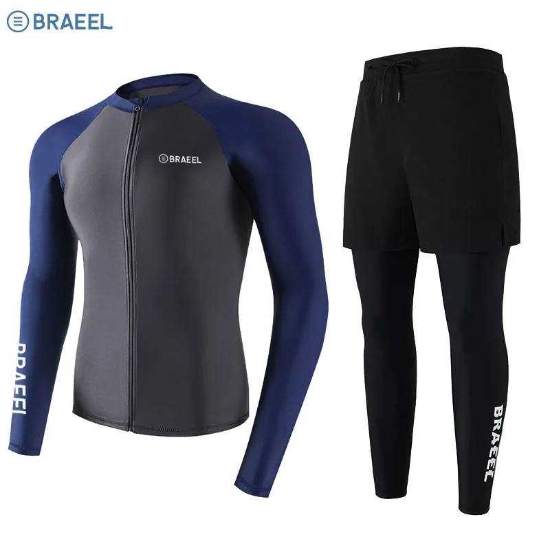 

Мужской купальник с длинным рукавом из Кореи 2026: быстросохнущий, на молнии, с УФ-защитой, для серфинга и защиты от медуз