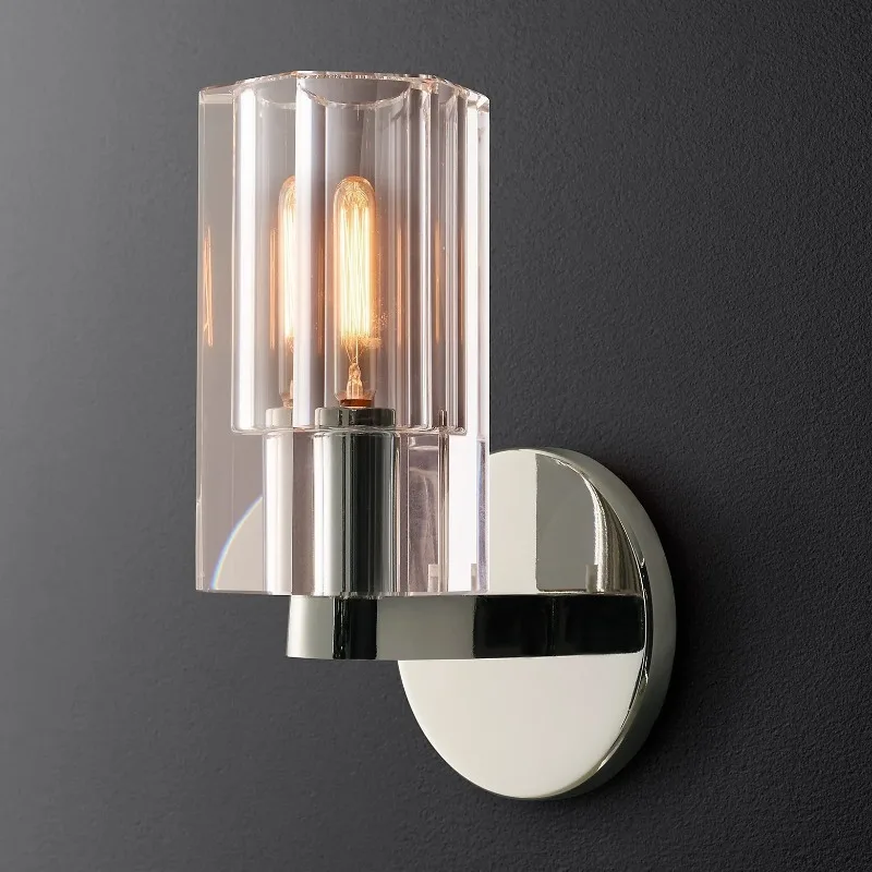 

American RH Retro Light Luxury Villa Stairs Living Room Exit Lamps New Style Crystal Wall Lamp Apartment Bronze