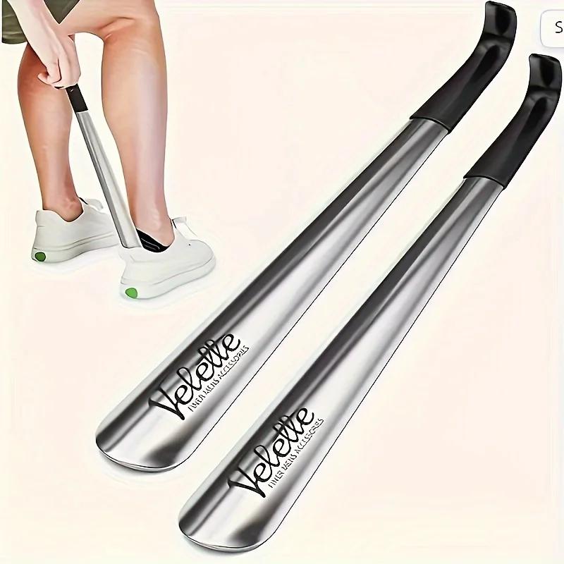 1 Stück extra langer 42 cm langer Schuhanzieher aus Edelstahl für ältere Menschen – rutschfester, bequemer Griff, langlebige Metallkonstruktion, einfach – Detail 2
