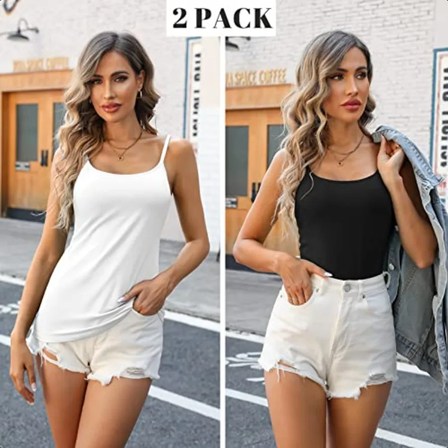 V FOR CITY ผู้หญิงชั้นวาง Bra Camisole Tops สปาเก็ตตี้ปรับได้ Cami Tank Cotton Undershirts 2 แพ็ค