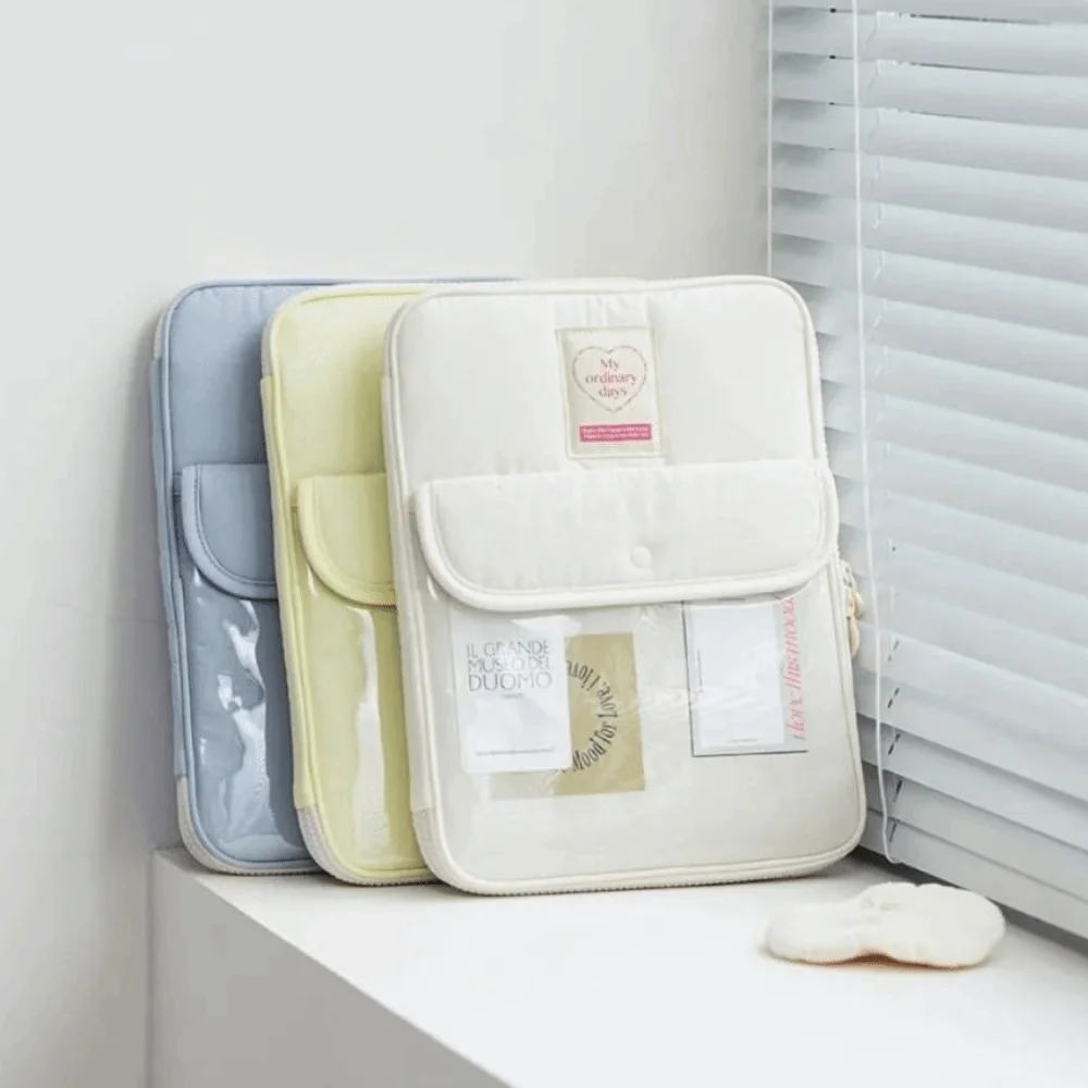 

Stylish Buckle Design Computer Storage Bag Multi-Pocket Solid Color Tablet Carring Case 13/14inch Nylon Tablet Cover Daily Use