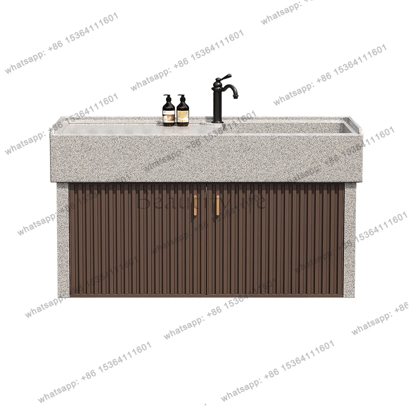 Garden outdoor granite console stone wash basin integrated marble