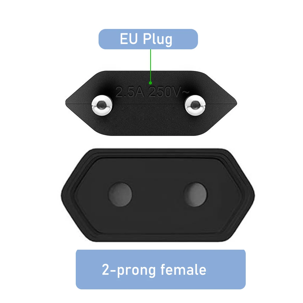 EU Power Extension Cord Angled European 2-prong Male to Female Socket Power Extension Cable EU Power Socket Port Saver Extender