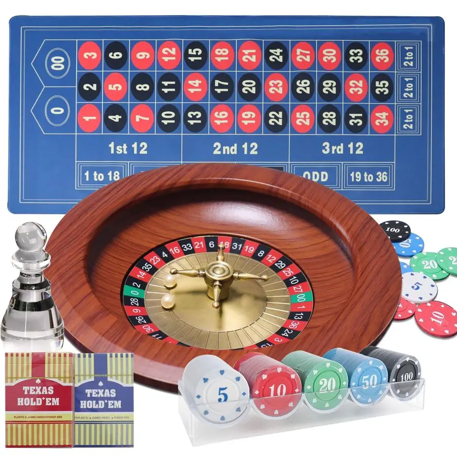 

Solid Roulette Wheel Set, Roulette Table Casino Games with 12 Solid Wood Roulette Wheel, 47 x 24 Felt Roulette Mat, 100pcs Poker