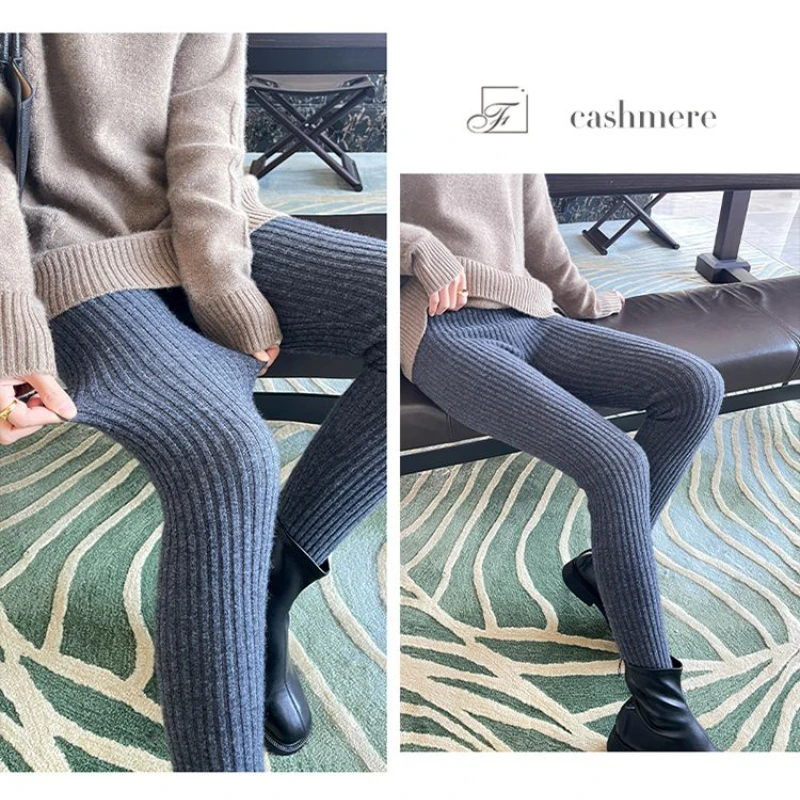 Leggings finas outono feminino cintura alta calças casuais de malha com nervuras engrossar elasticidade sólida térmica tornozelo comprimento leggins