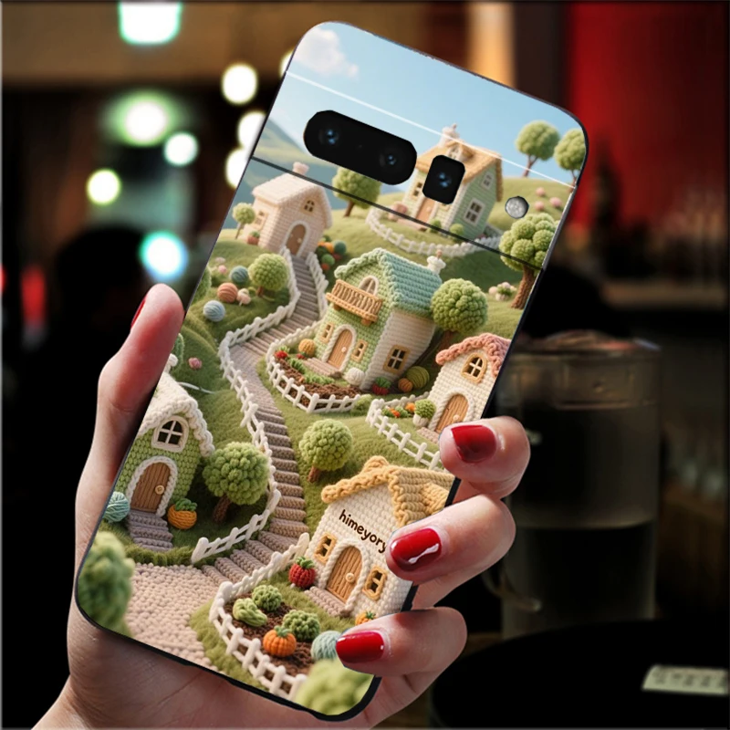 حافظة هاتف لهاتف جوجل بيكسل 10 برو XL 9 برو XL 9A 8 7 6 برو بيكسل 8A 7A 6A بكسل 8 7 6 5 مريح كروشيه الشتاء قرية الفن #3