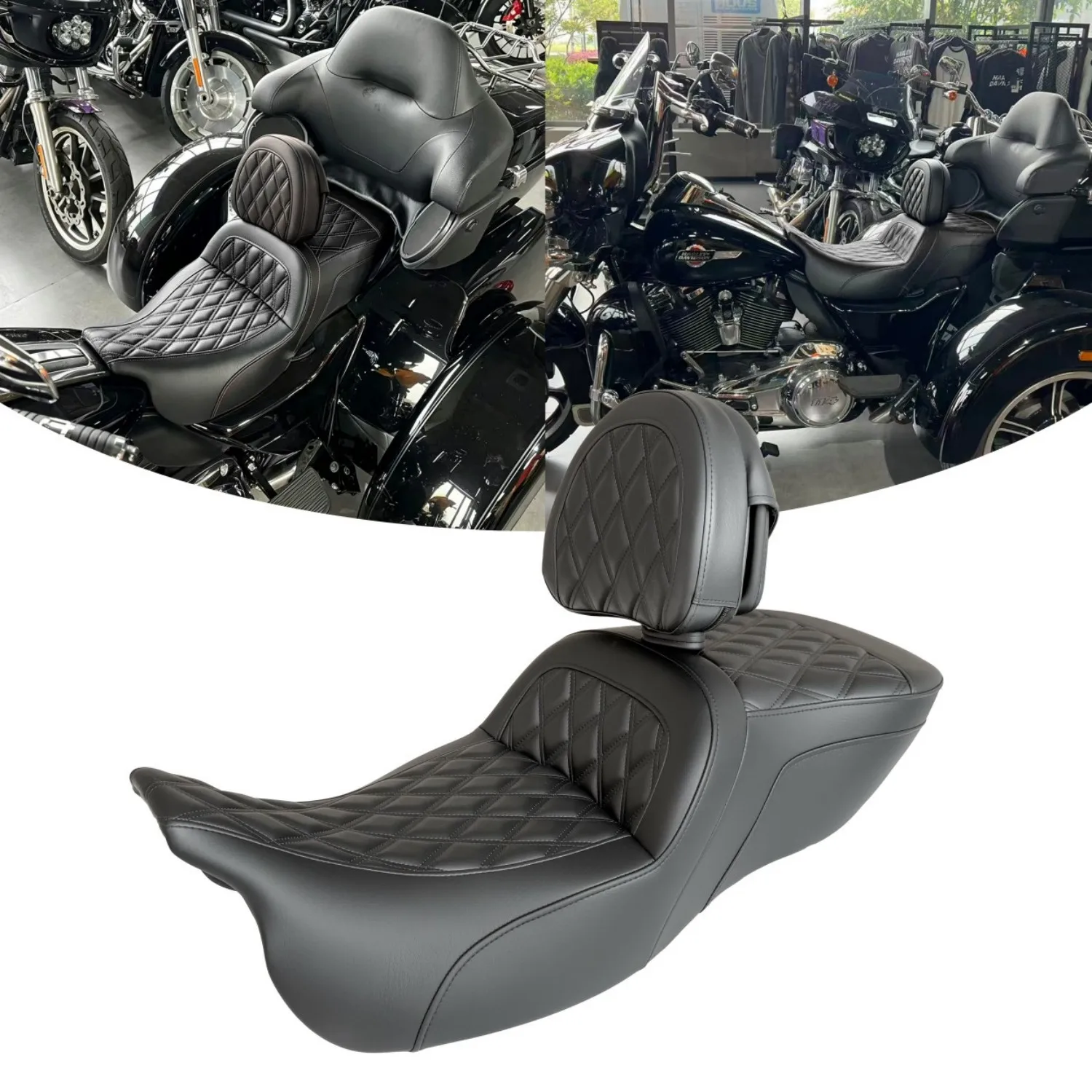 Motorcycle Passenger Driver Sofa Seat&Dual Gel with Driver Backrest for 09-25 Harley-Davidson Tri Glide Ultra Classic FLHTCUTG