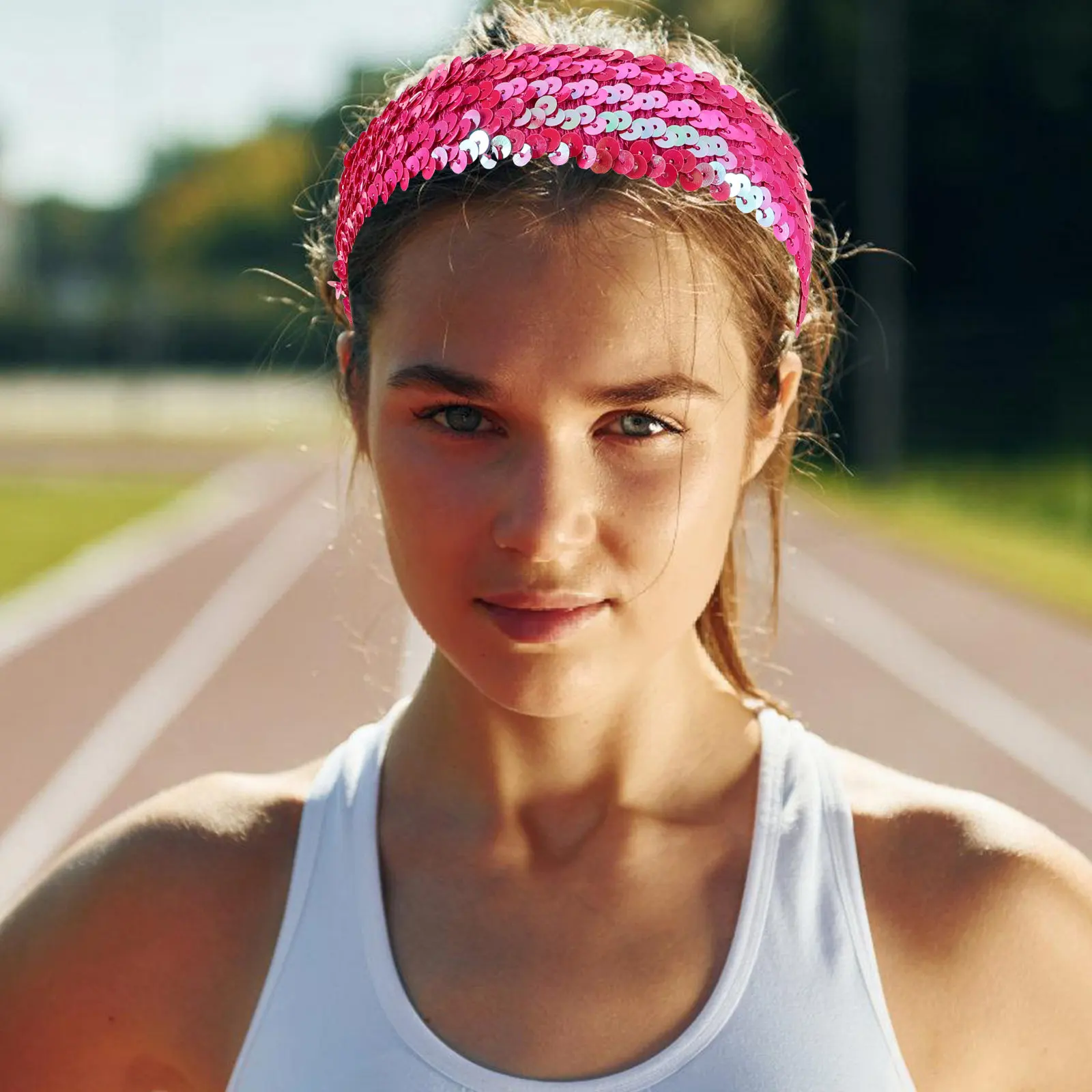 1Pcs Sparkly Elastic Sequin Headband Glitter Hairband for Women Daily Wear Sports Activity Cheerleader Competition Fancy