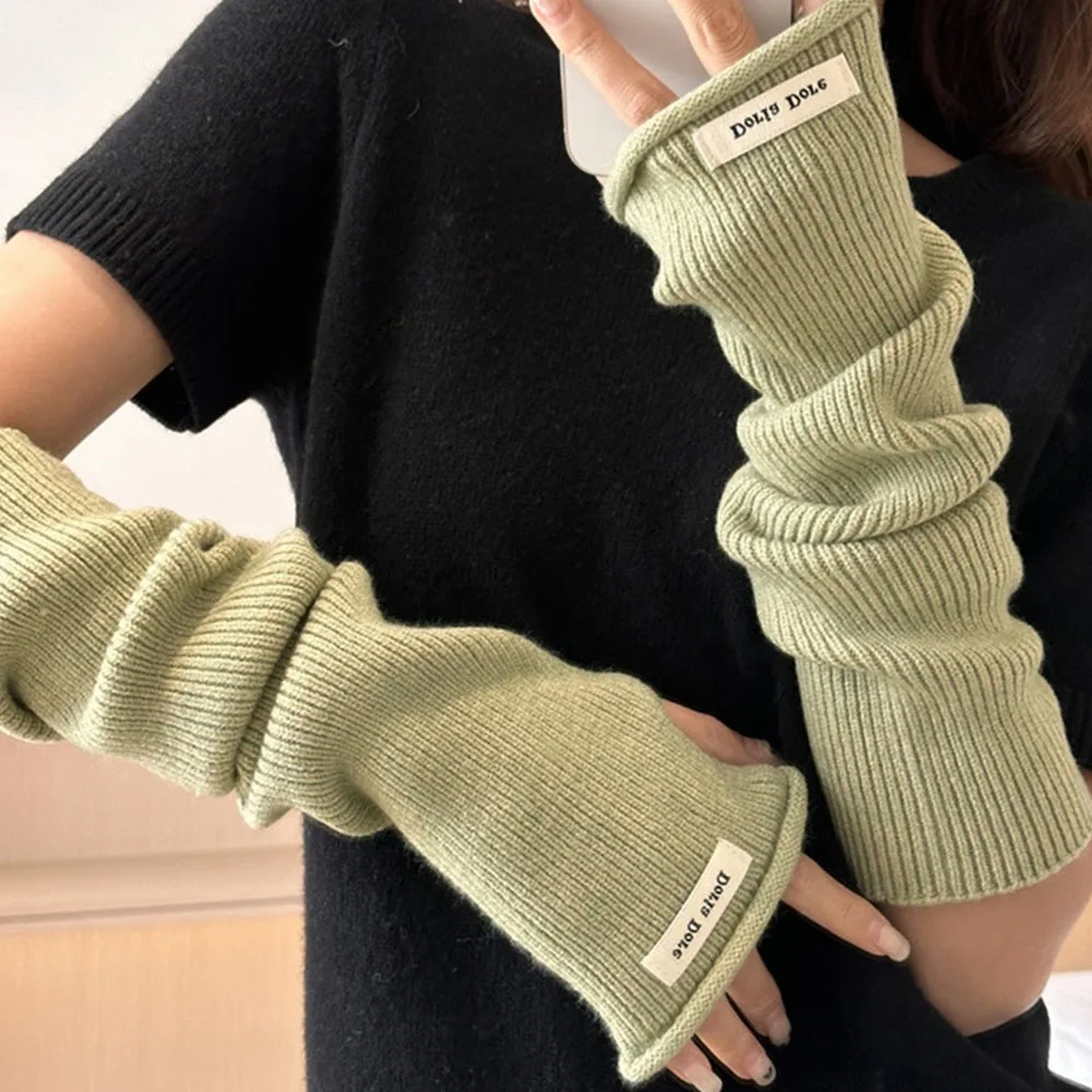 

Модные мягкие длинные перчатки без пальцев, тонкие повседневные зимние вязаные теплые варежки с рукавами для женщин и девочек
