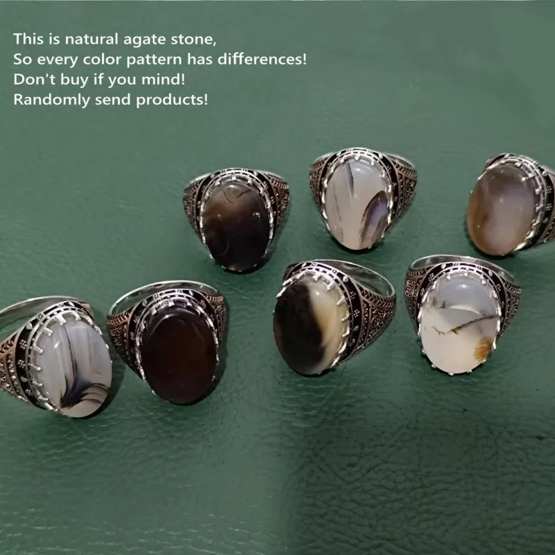 BOCAI New solid pure S925 sterling silveMan ring natural stone flower agate simple Middle Eastern jewelry