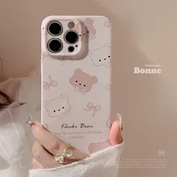 Pink bow tie bear Illustration Phone Case For iPhone 17 air 16 15 14 13 12 11 Pro Max 16 Plus Case Cute sweet cartoon film Cover