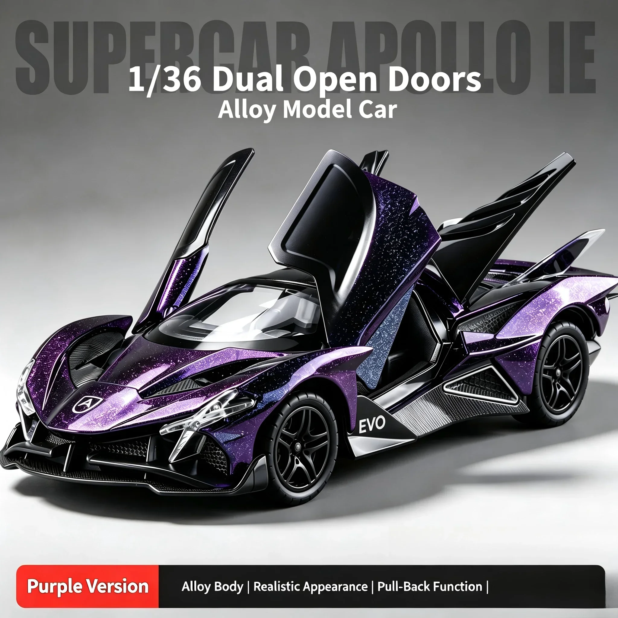 1:36 Diecast Metal Sport Supercar Replica Model Pull-Back Power Open Doors Collectible Vehicle Christmas Gifts Office Tabletop