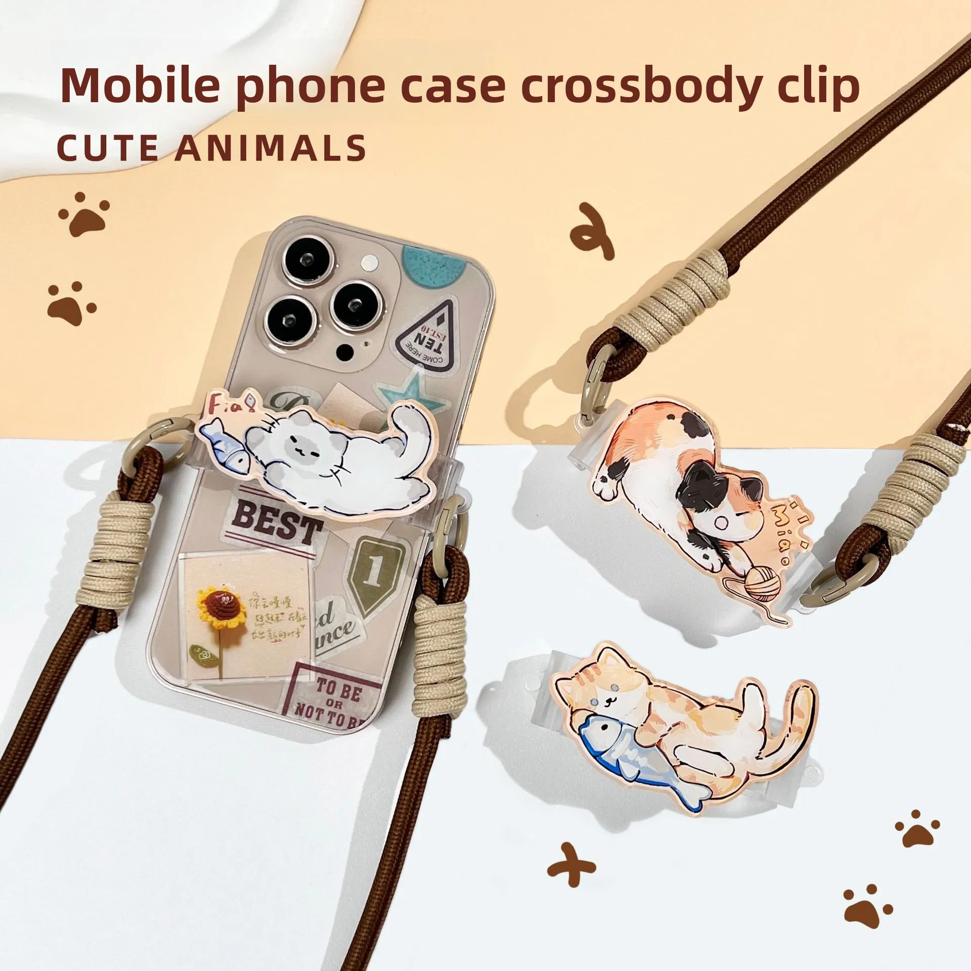 

Забавный ремешок с зажимом на спине мобильного телефона с изображением кота, мужской и женский портативный милый ремешок через плечо премиум-класса, длинный шейный ремешок