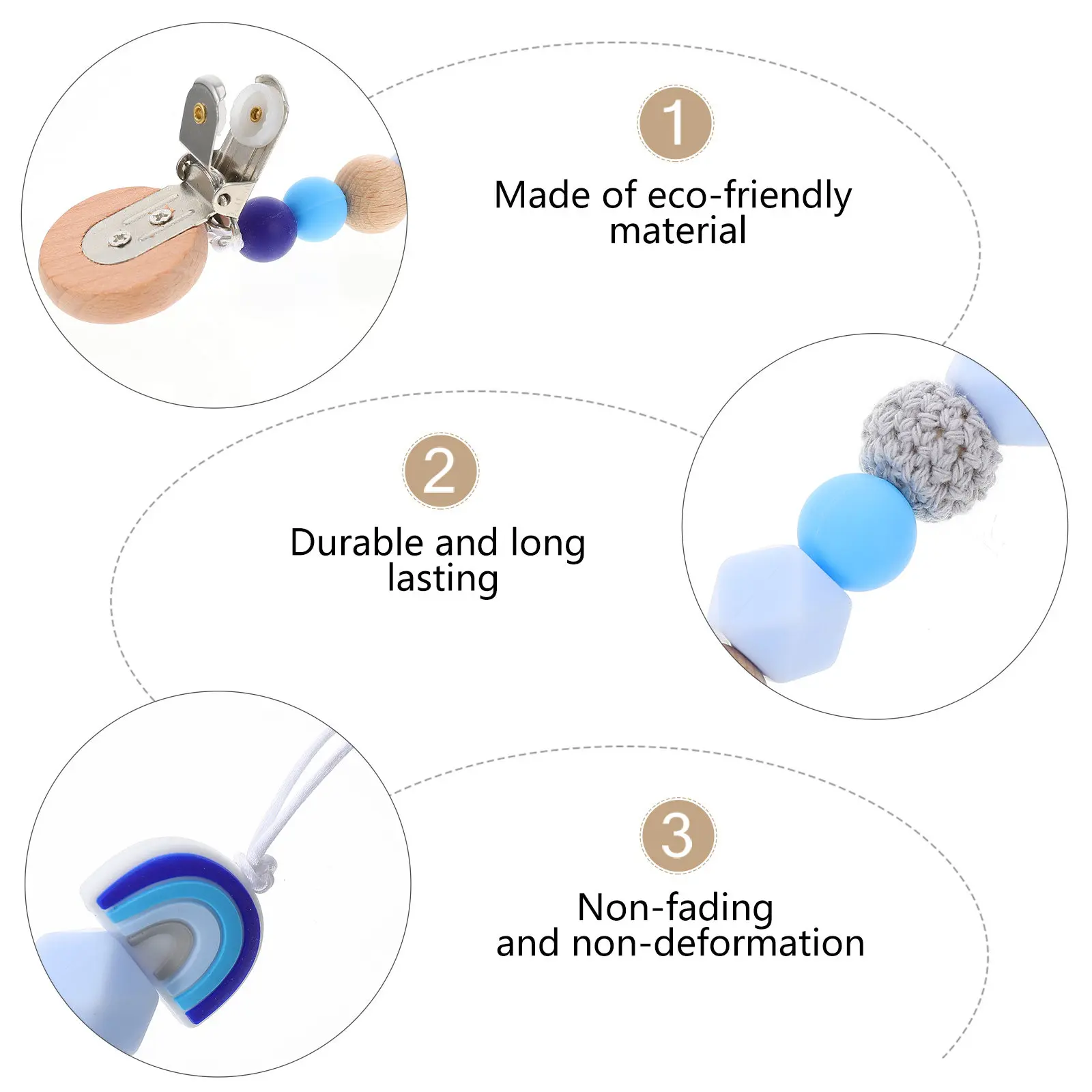 

1Pcs Baby Pacifier Chain Silicone and Beech Teether Clip for Newborn Anti-Lost Holder Chewable Safety Pendant for Stroller