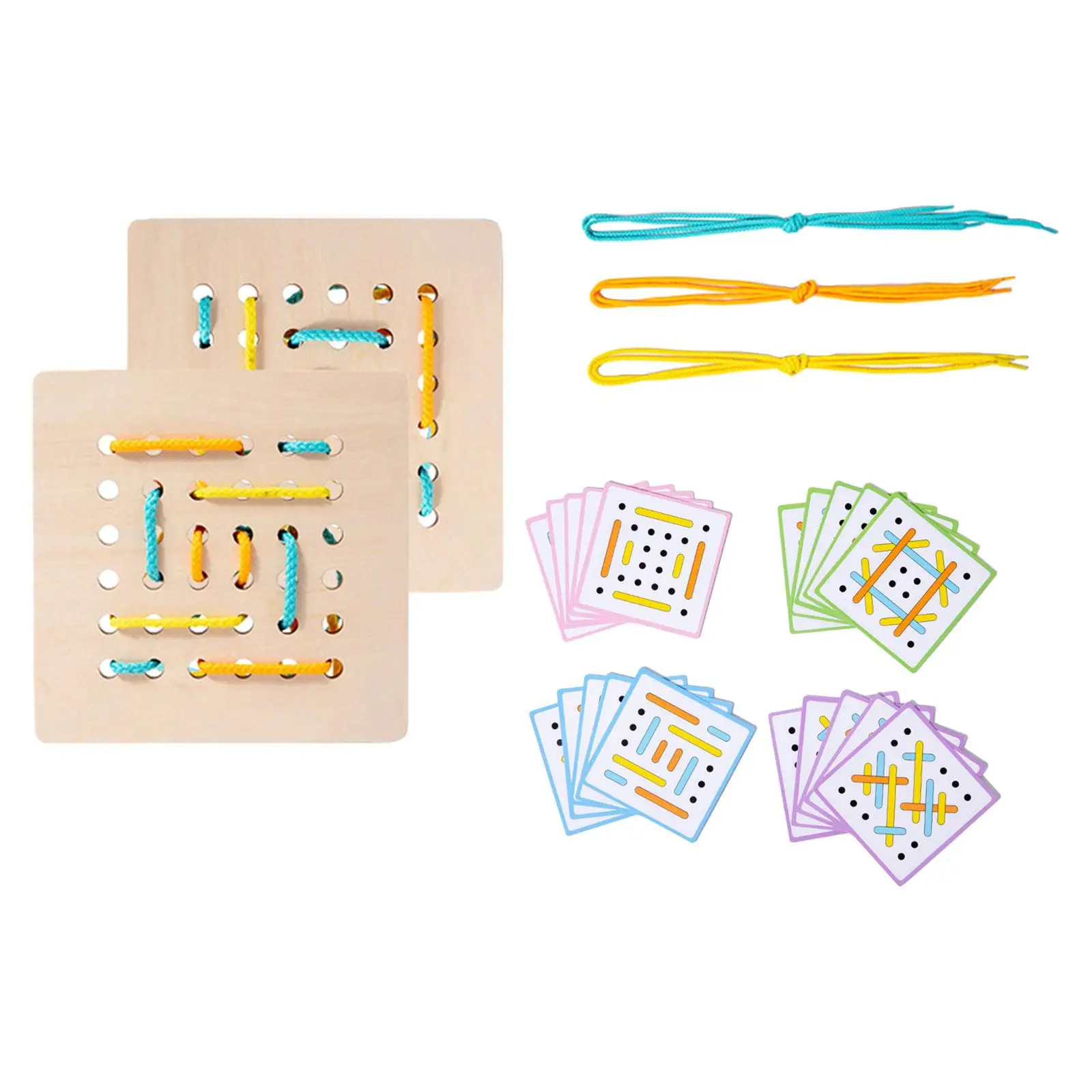 Juego de roscado de cuerda para niño y niña, juguete educativo de cordones de madera, formas de cordones, regalo de cumpleaños, edad de 3, 4 y 5 años