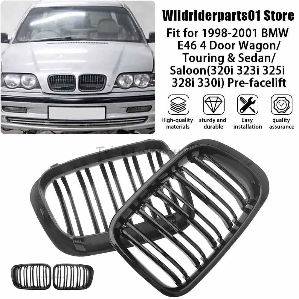 لسيارات BMW 3-Series E46 1998-2001 2/4 أبواب لامعة ملحقات السيارة شواية الكلى الأمامية 318i 320i 325i 330i شبكة سباق أسود ABS