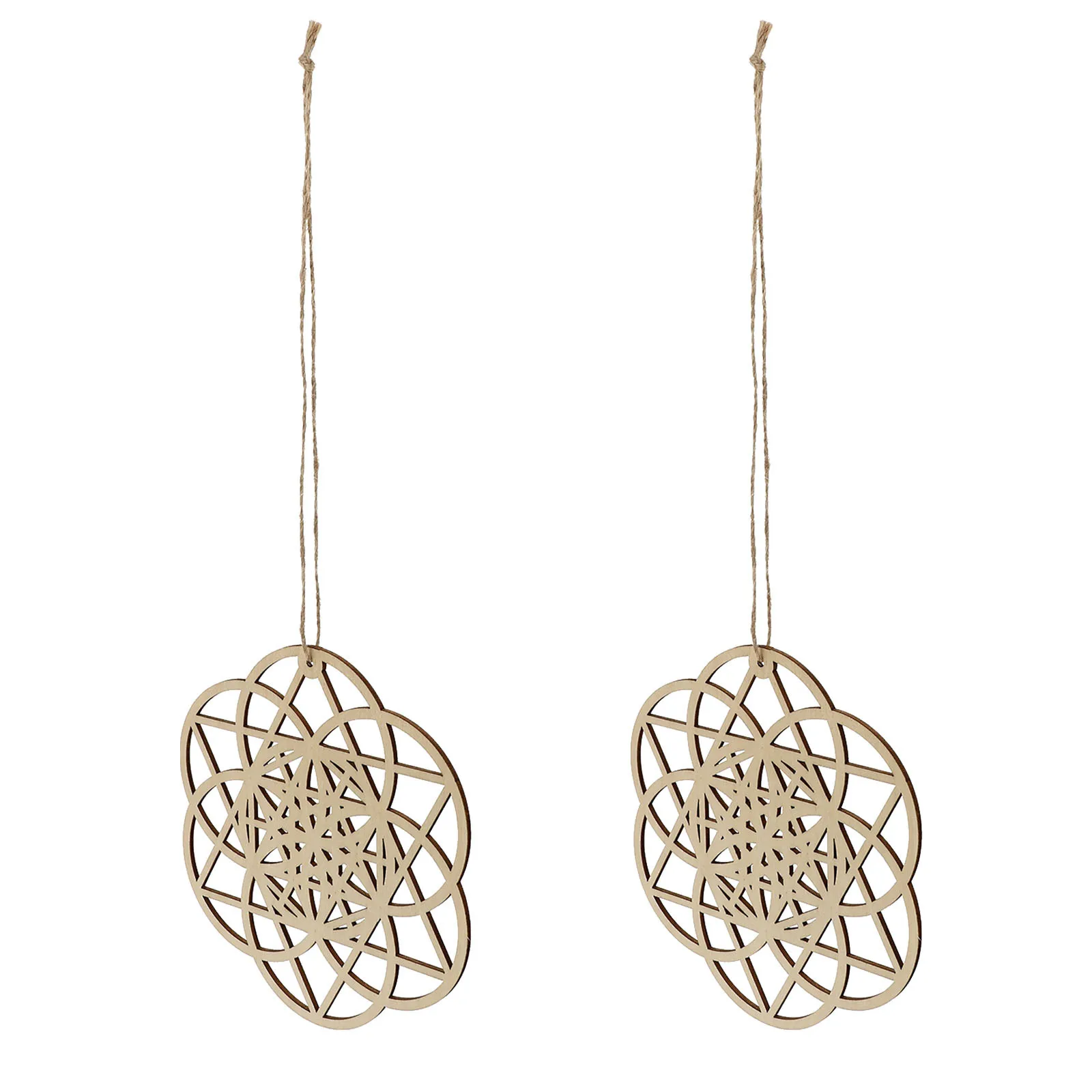 

2Pcs Hanging Geometric Decor Wall Pendants Wooden Craft Festival Gift Home Adornment Wood Color Decorative Wooden Pendant