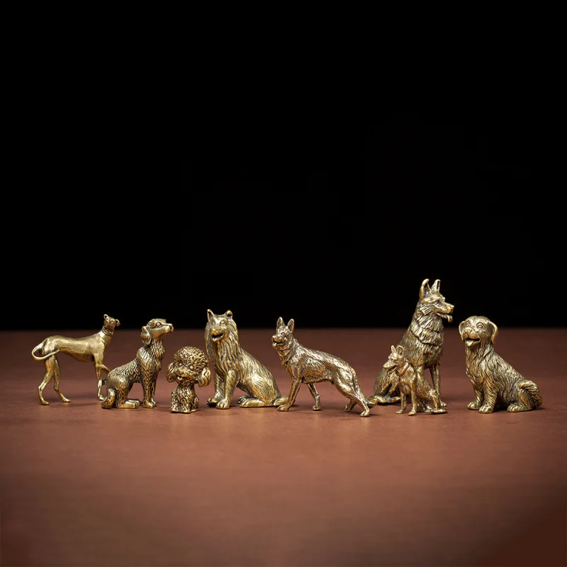 

Solid Brass Office Desk Decoration Ornament Large Yellow Dog Antique Bronze Tea Pet Craft Gift Handheld Piece