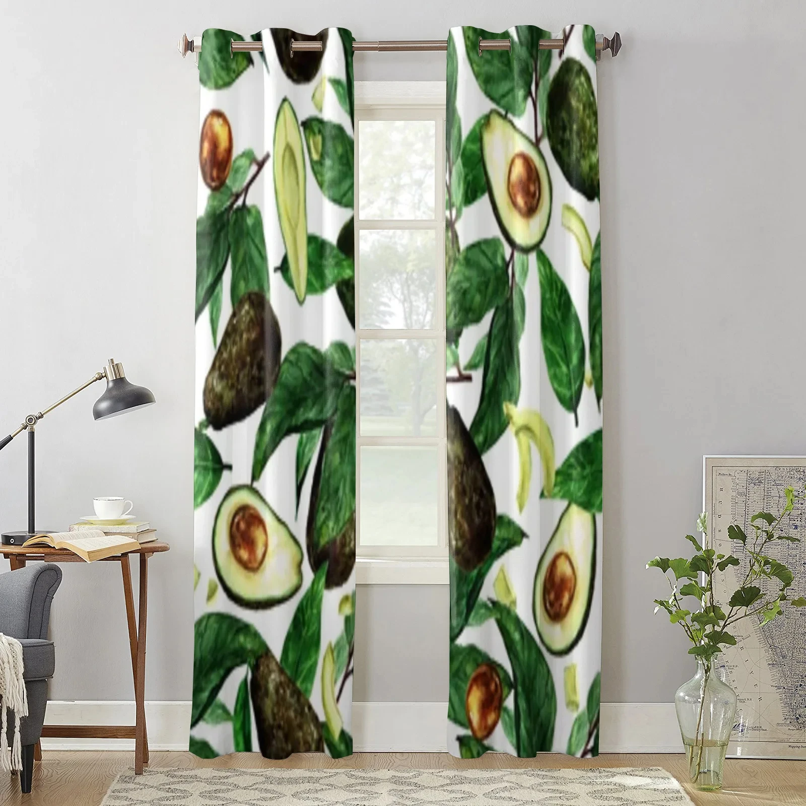 Fashion Watercolor Avocados Style High Shading Bedroom Window Curtains Living Room Decoration Clackout Drape Kitchen Curtain