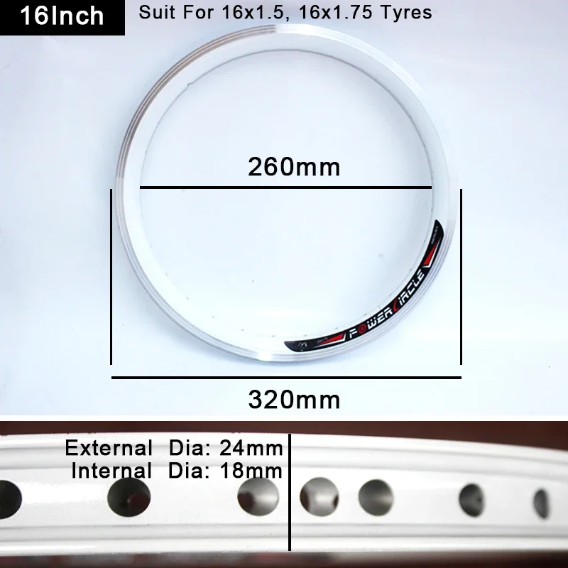 Strong 16 Inch 28/36 Hole CNC Bicycle Rim Aluminum Alloy Rim with Double Wall Suit 1.5/1.75 Tire Multi Color Cycling Parts