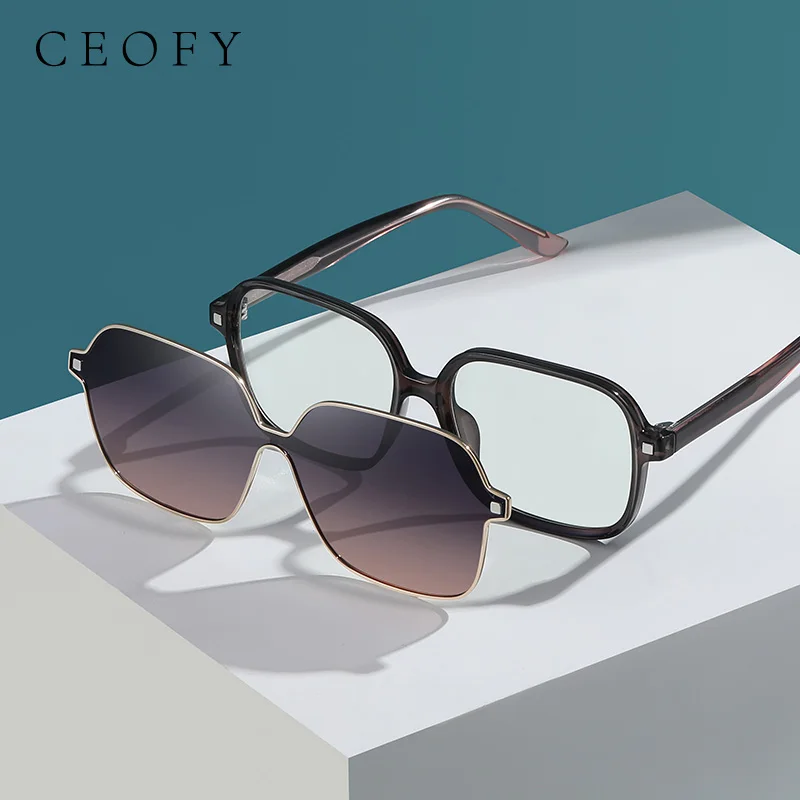 

Ceofy Women New Retro Big Face Myopia Glasses Frame Sun Clip On Prescription Optical Eyelasses Frame Fashion Eyewear